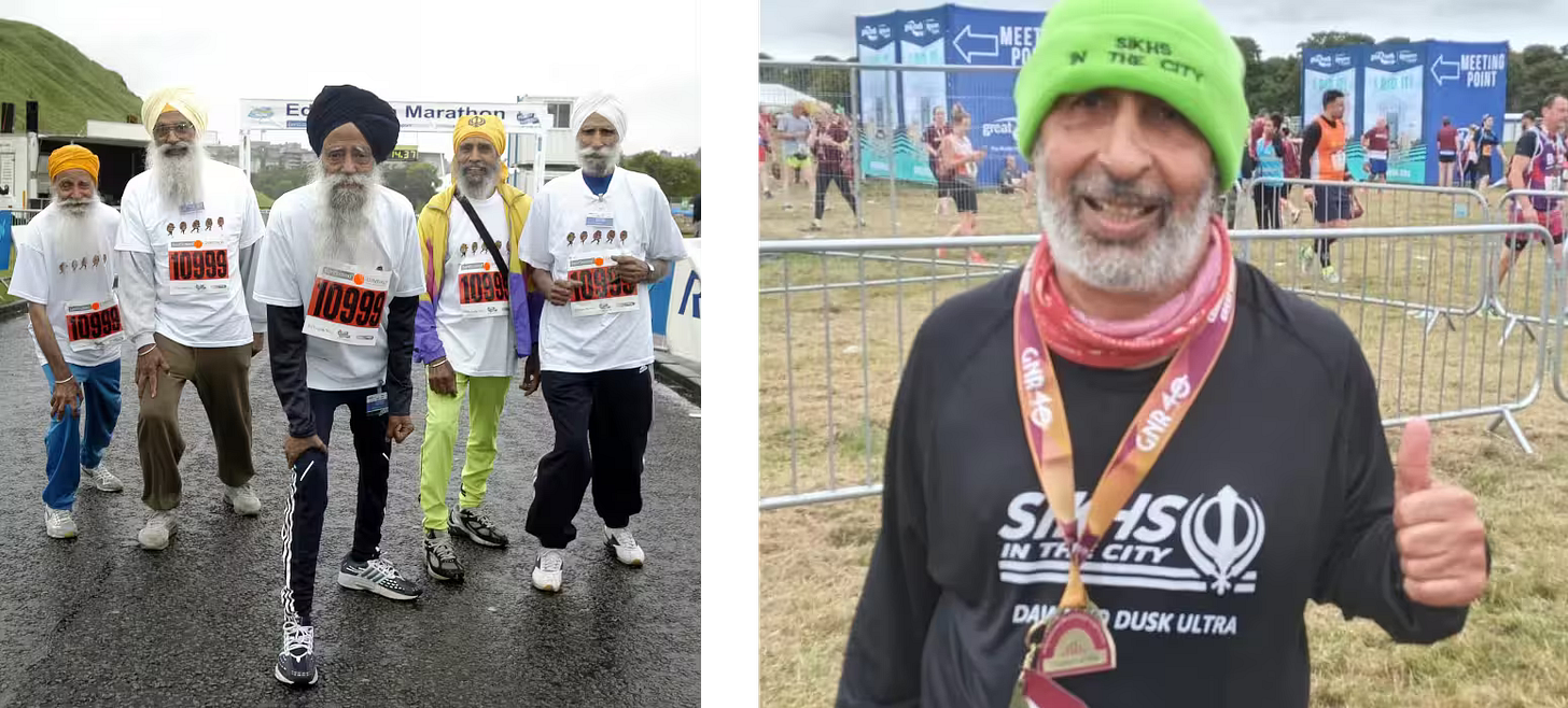 The original Sikhs In The City at the Edinburgh Marathon (l) & Harmander Singh (r)