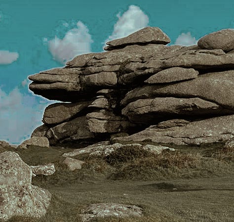 Three pictures of rocks on Trencrom Hill.