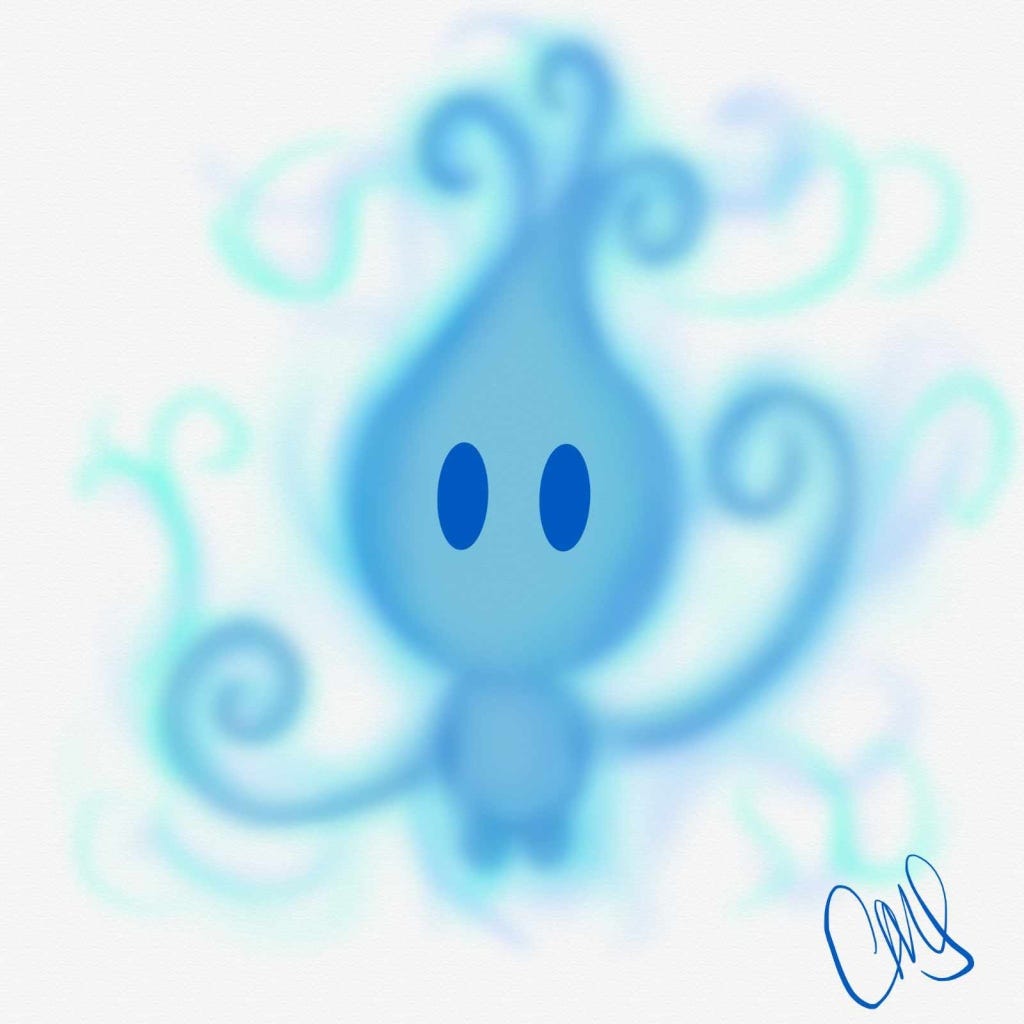 Little blue smoke like creature called a whisp from the Disney movie Brave.