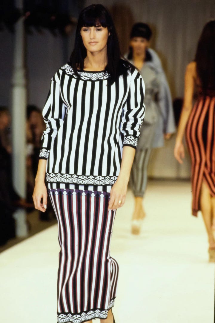 Black and white stripes at Gucci spring 2000 and Alaia spring 1992