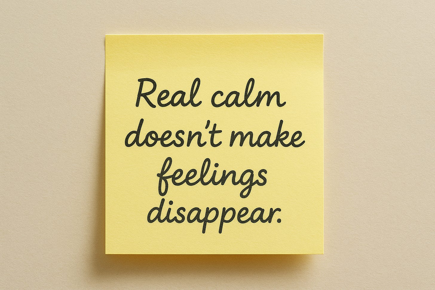 A yellow sticky note reads “Real calm doesn’t make feelings disappear.” A yellow sticky note reads “Real calm doesn’t make feelings disappear.”