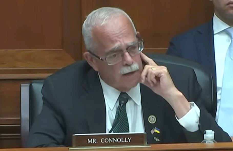 Gerry Connolly asks a question at a congressional hearing, Gerry Connolly asks a question at a congressional hearing,