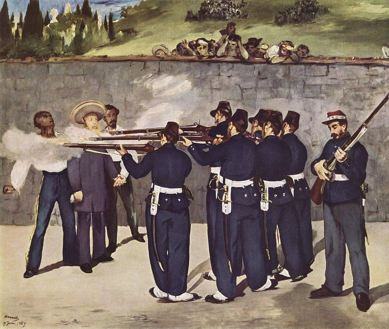 A firing squad standing close to the emperor of Mexico A firing squad standing close to the emperor of Mexico