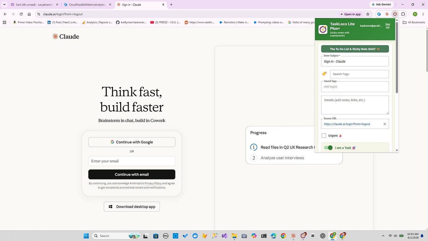 TaskLoco Chrome Extension — one click saves any webpage as a sticky note without leaving your browser