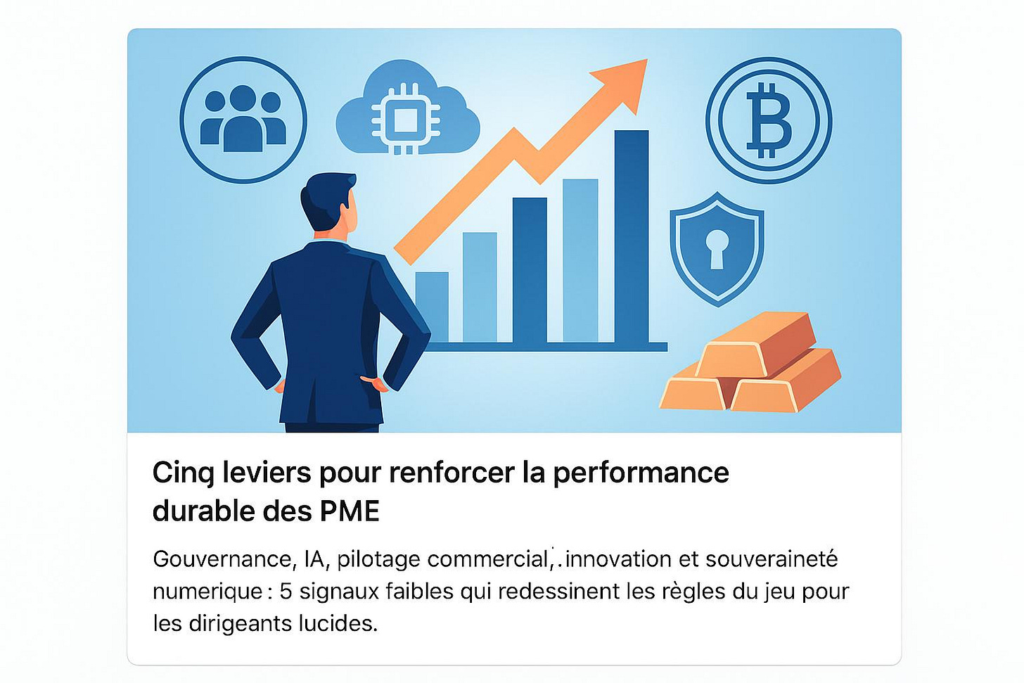 Illustration des leviers stratégiques à mobiliser par les PME pour renforcer leur performance dans un environnement économique incertain. Illustration des leviers stratégiques à mobiliser par les PME pour renforcer leur performance dans un environnement économique incertain.