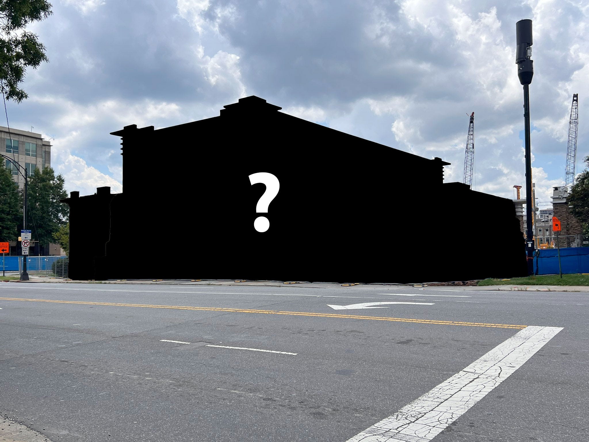 building outline with question mark on it