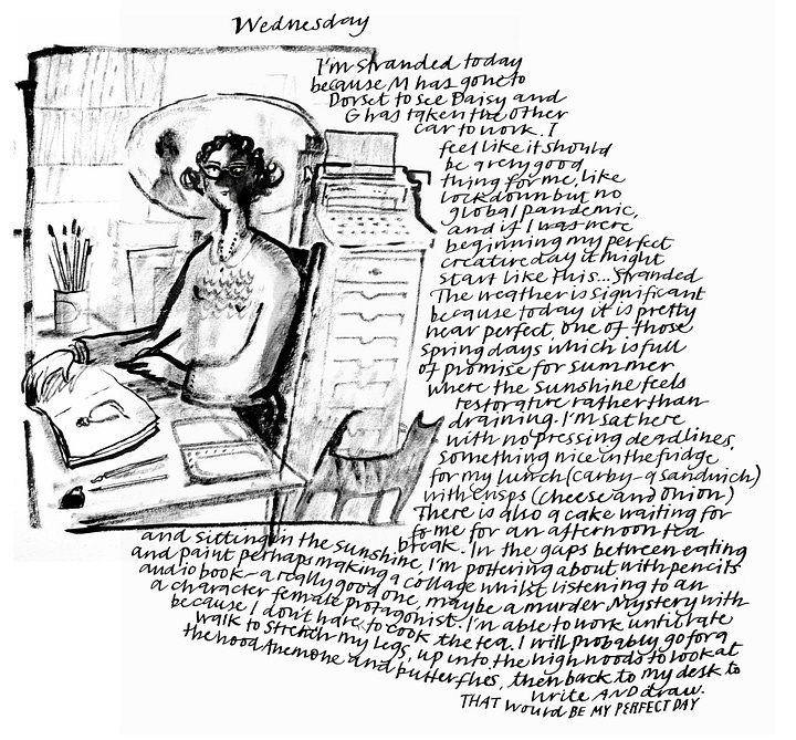 Journal pages which have an illustration and text integrated on the page