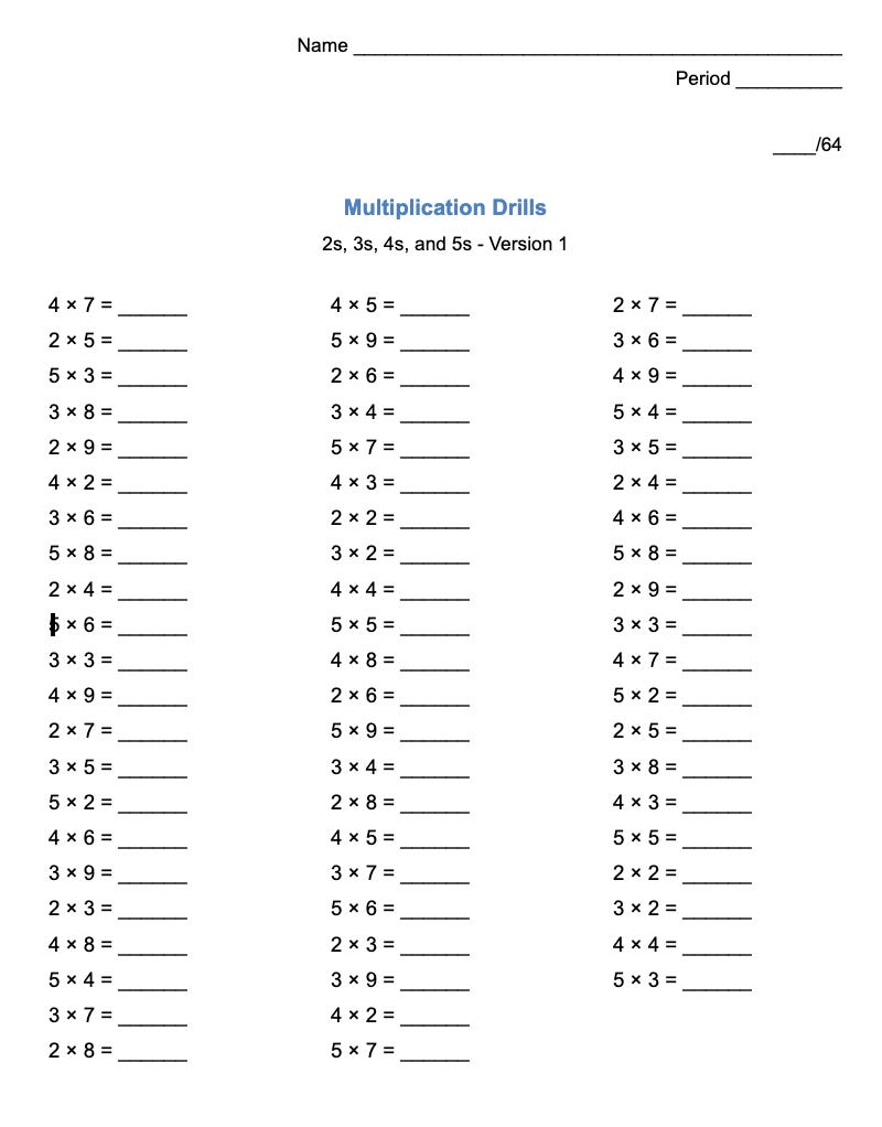 Multiplication Facts in High School - by Ms. Sam