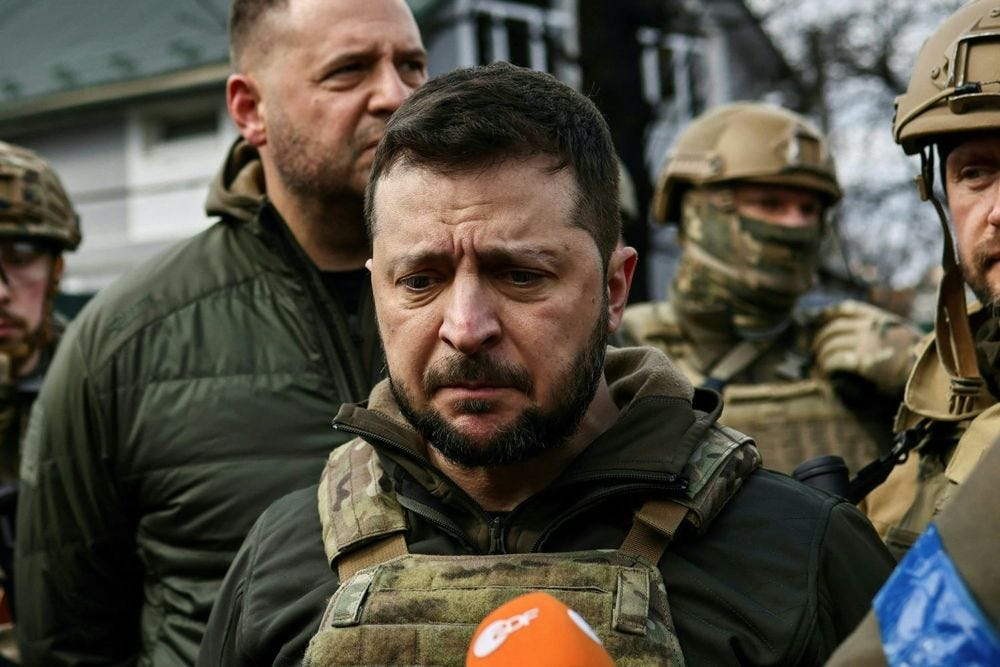 Zelenskyy’s face after he saw Russia’s war crimes in Bucha in 2022. The agony in his face…he looks overwhelmed with disbelief at the sheer cruelty.