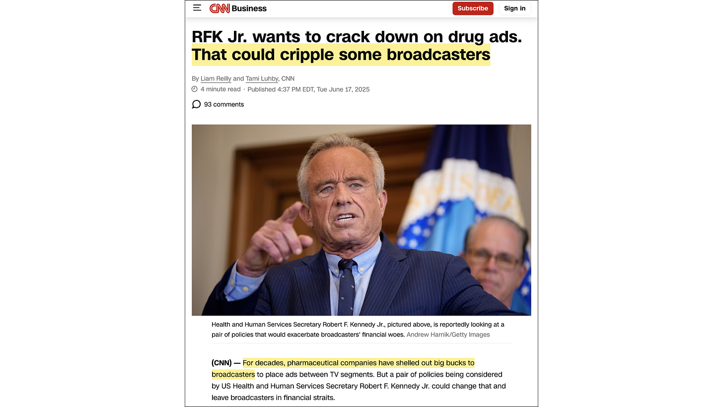 CNN, “RFK Jr. wants to crack down on drug ads. That could cripple some broadcasters” (17 June 2025)
