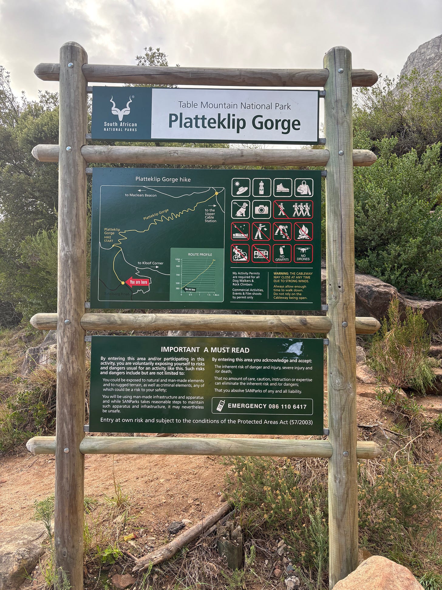 The trailhead for Platteklip Gorge, the most popular route for hiking to the top of Table mountain.