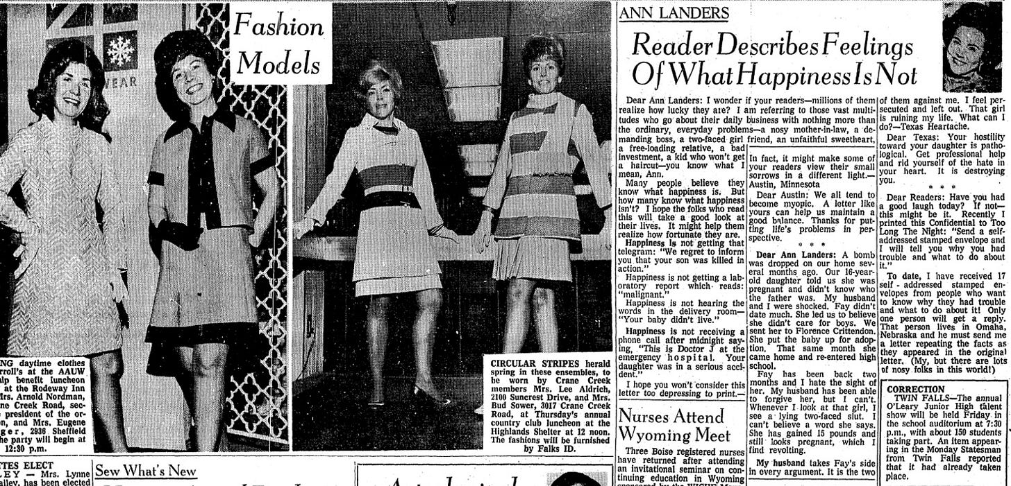 A mom’s shocking letter to Ann Landers filled with slut shaming and fat shaming of her pregnant daughter, printed in the Idaho Statesman, March 17, 1970