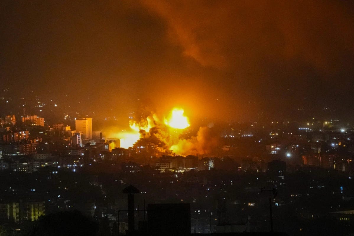 Photo: Israel carries out an airstrike in the Southern suburbs of Beirut on the morning of 28 September 2024 (Hassan Ammar, The Associated Press)
