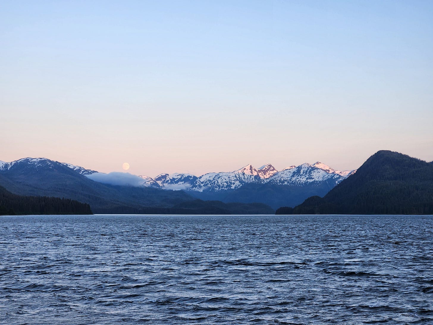 moonrise over Alaskan mountains