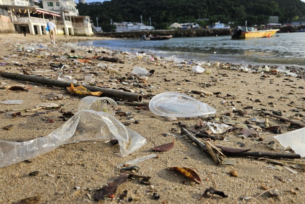 Plastic waste on a beach on Lamma Island, Hong Kong, in July 2025. Plastic waste on a beach on Lamma Island, Hong Kong, in July 2025.