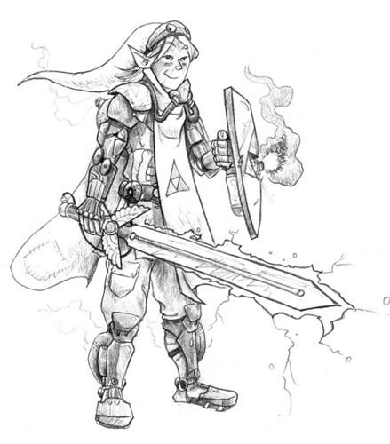 Steampunk Link wielding a sword that crackles with energy Steampunk Link wielding a sword that crackles with energy