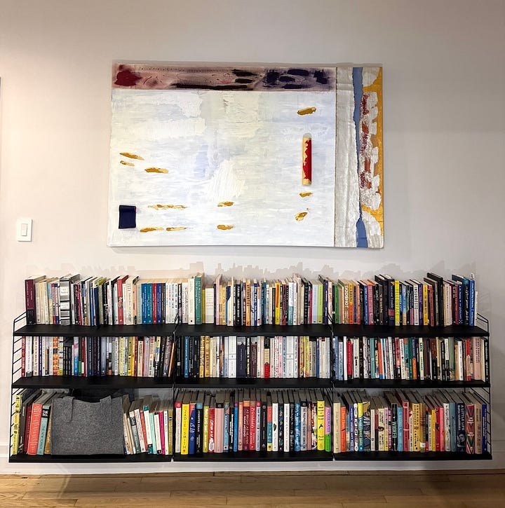 Two angles on the abstract painting Gus Gus by Al Mazzone, 2024