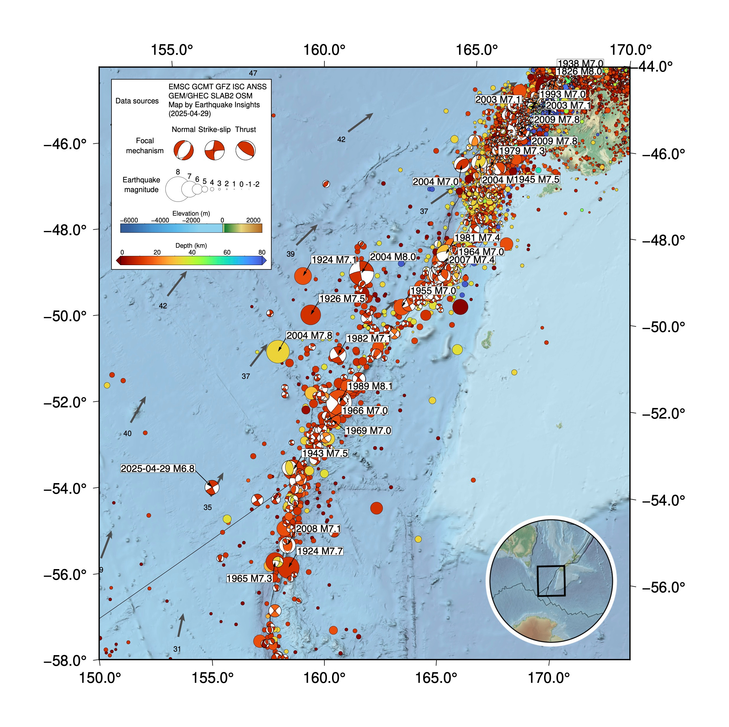 M6.2 and 6.8 earthquakes southwest of New Zealand