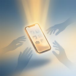 Hands reaching for a smartphone from all directions. Hands reaching for a smartphone from all directions.