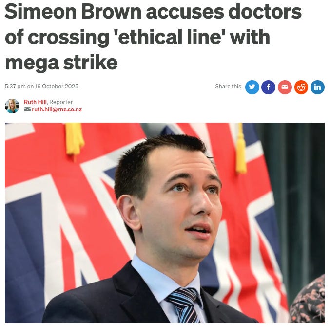 Simeon Brown accuses doctors of crossing ‘ethical line’ —image RNZ.