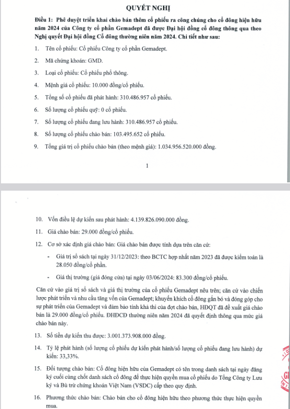 GMD được chấp thuận chào bán hơn 103 triệu cổ phiếu với giá thấp hơn 62% giá trị trường - Ảnh 1 GMD được chấp thuận chào bán hơn 103 triệu cổ phiếu với giá thấp hơn 62% giá trị trường - Ảnh 1