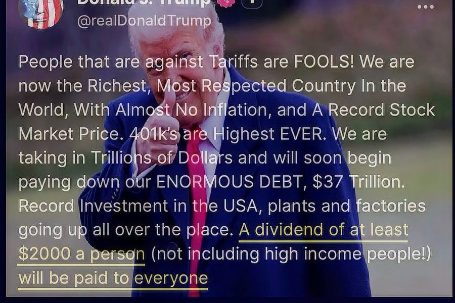 President Trump Vows to Give Every American $2000 in Tariff Dividends