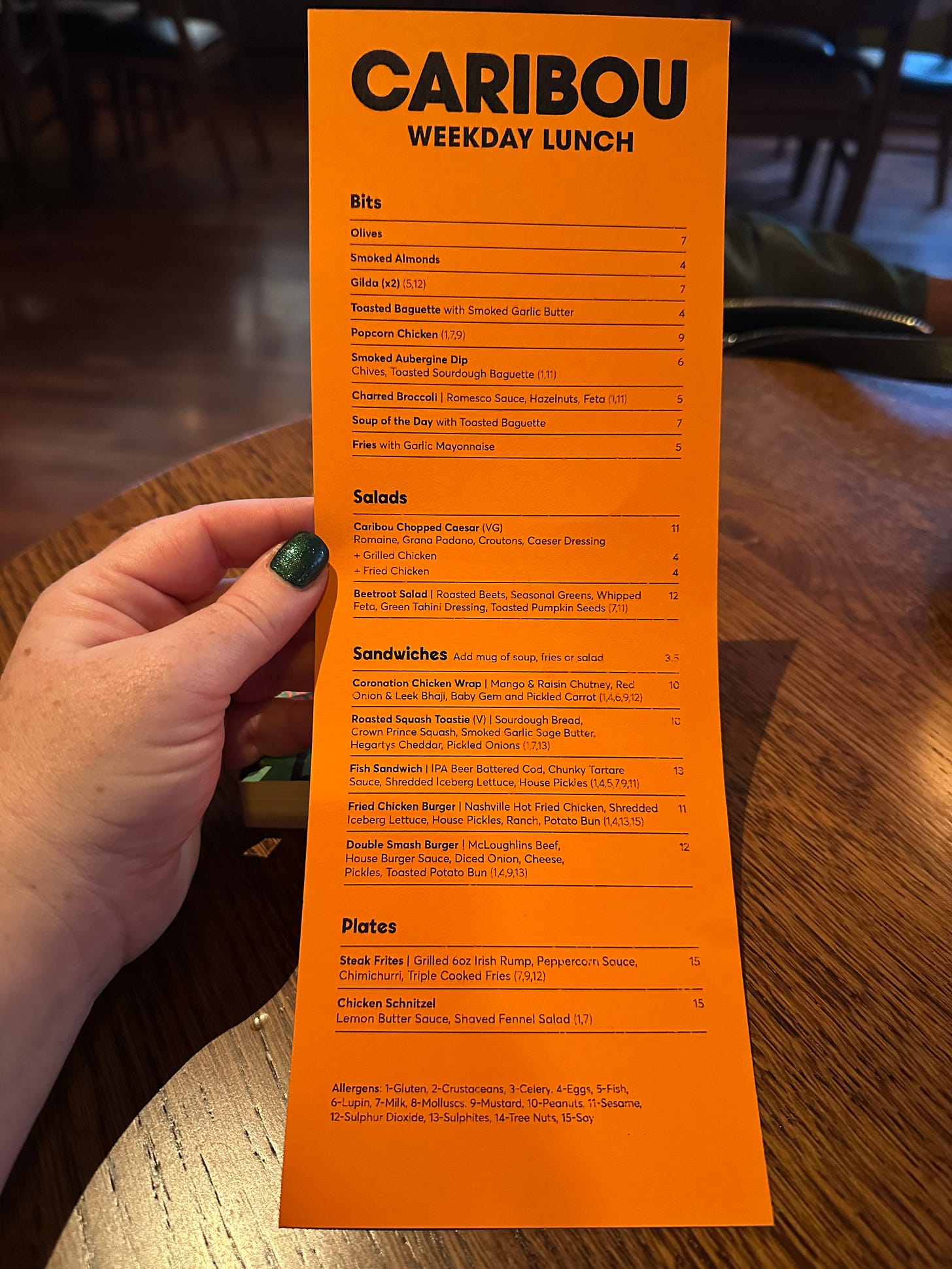 The weekday lunch menu at Caribou, Dublin 2