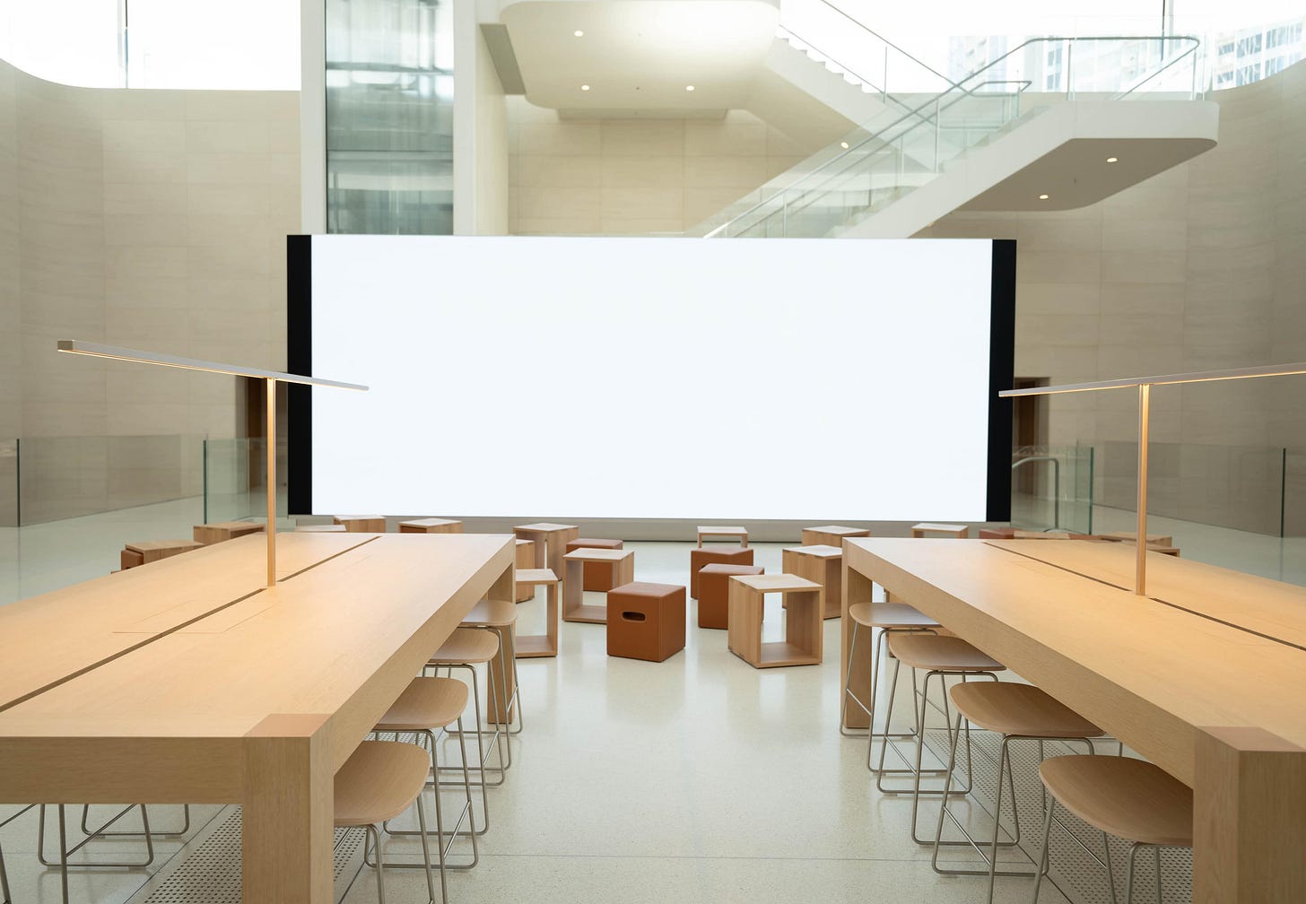 The Forum and video wall at Apple The Exchange TRX. The Forum and video wall at Apple The Exchange TRX.