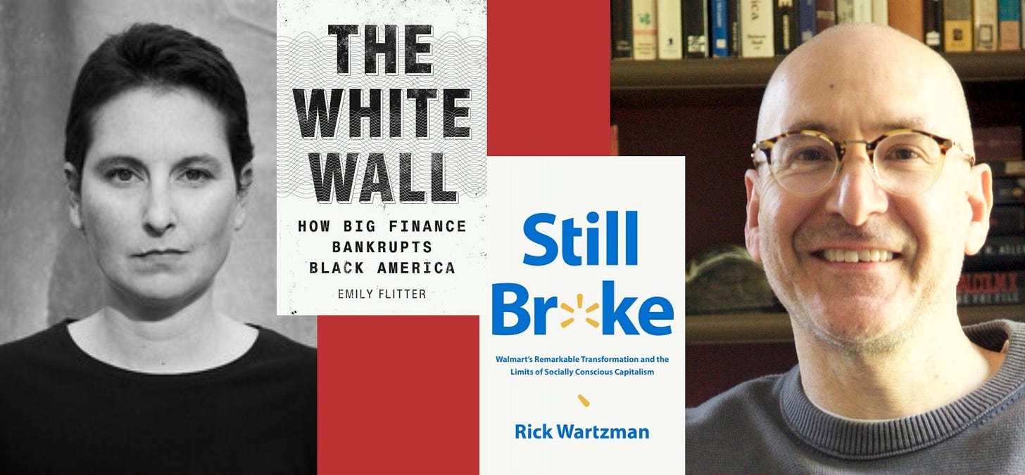 Cover images of 'The White Wall' and 'Still Broke,' and headshots of the two authors. Cover images of 'The White Wall' and 'Still Broke,' and headshots of the two authors.