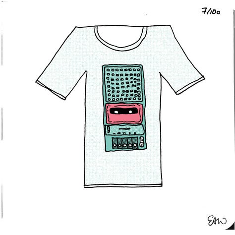 Nine of eighteen tshirt thumbnail sketches.