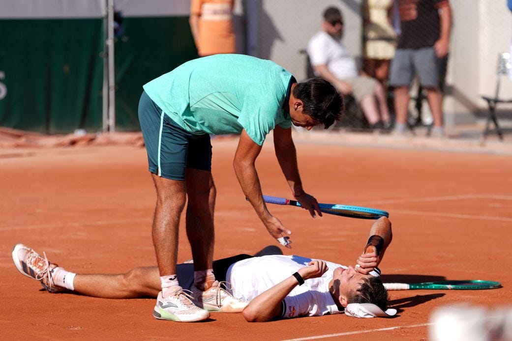 Czech tennis star Jakub Menšík collapsed onto the court following his win at Roland Garros on May 27.