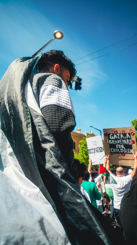 Selection of nine images taken at a Rally for Palestine on Kaurna Country