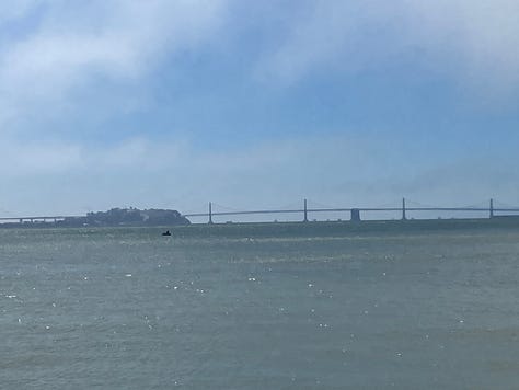 Kayaks, paddler, Golden Gate bridge, coast