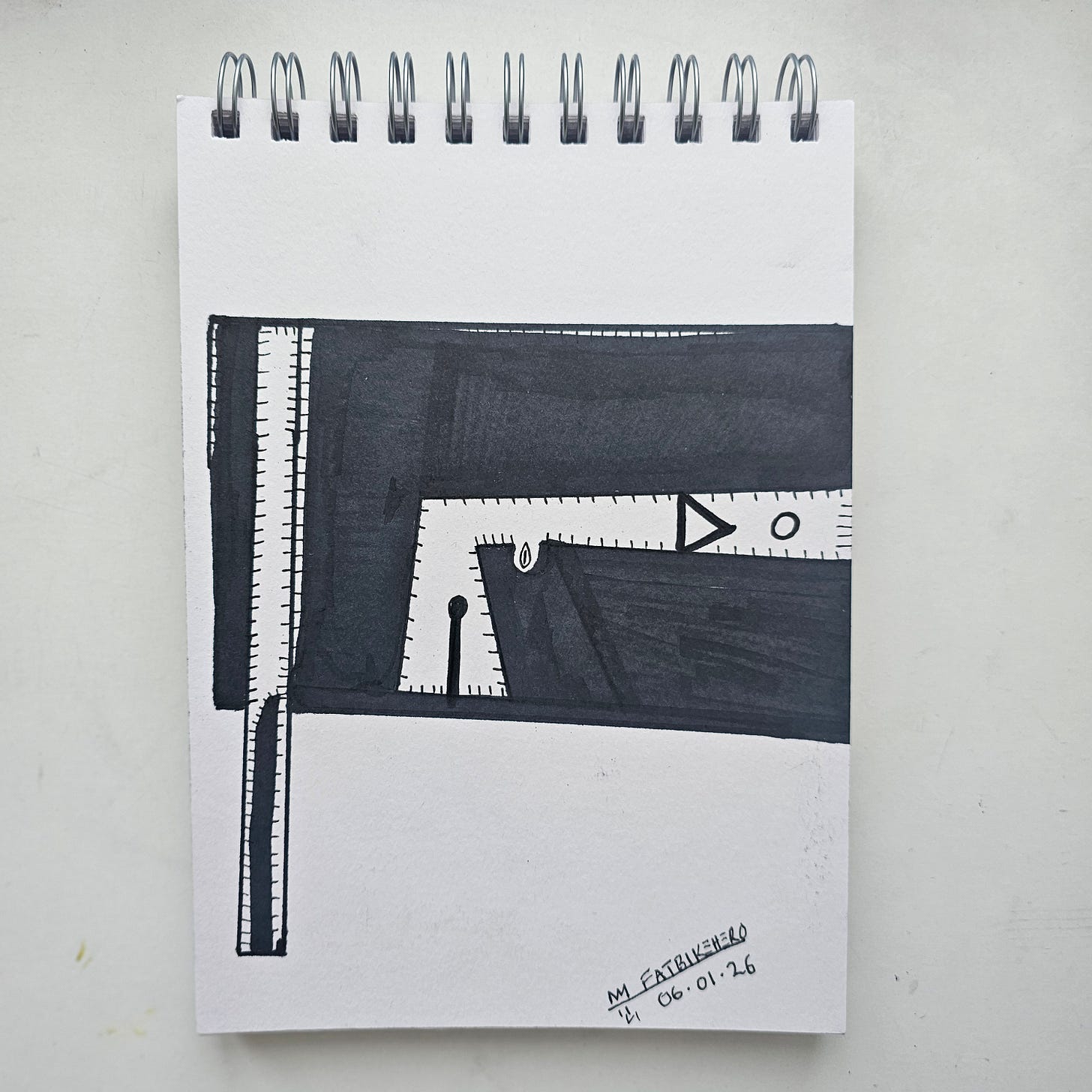 Minimalist ink drawing of "The Gun Flag" by FatbikeHero, showcasing high-contrast geometric symbolism.