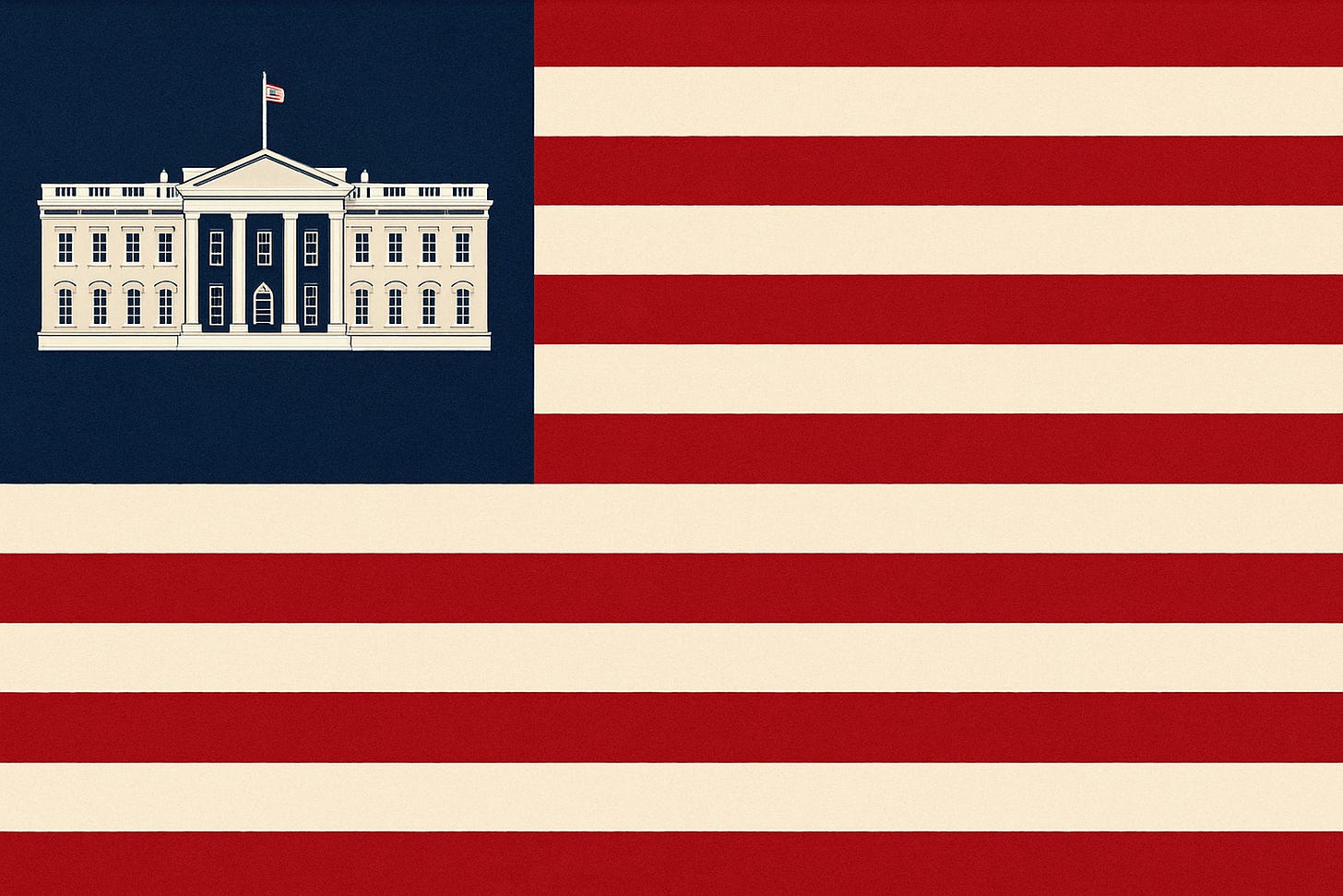 An imagine of the American flag, but instead of the stars, a picture of the White House