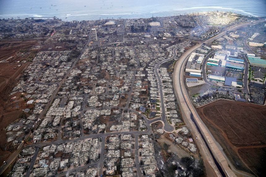 Wildfire wreckage is seen Thursday, Aug. 10, 2023, in Lahaina, Hawaii.