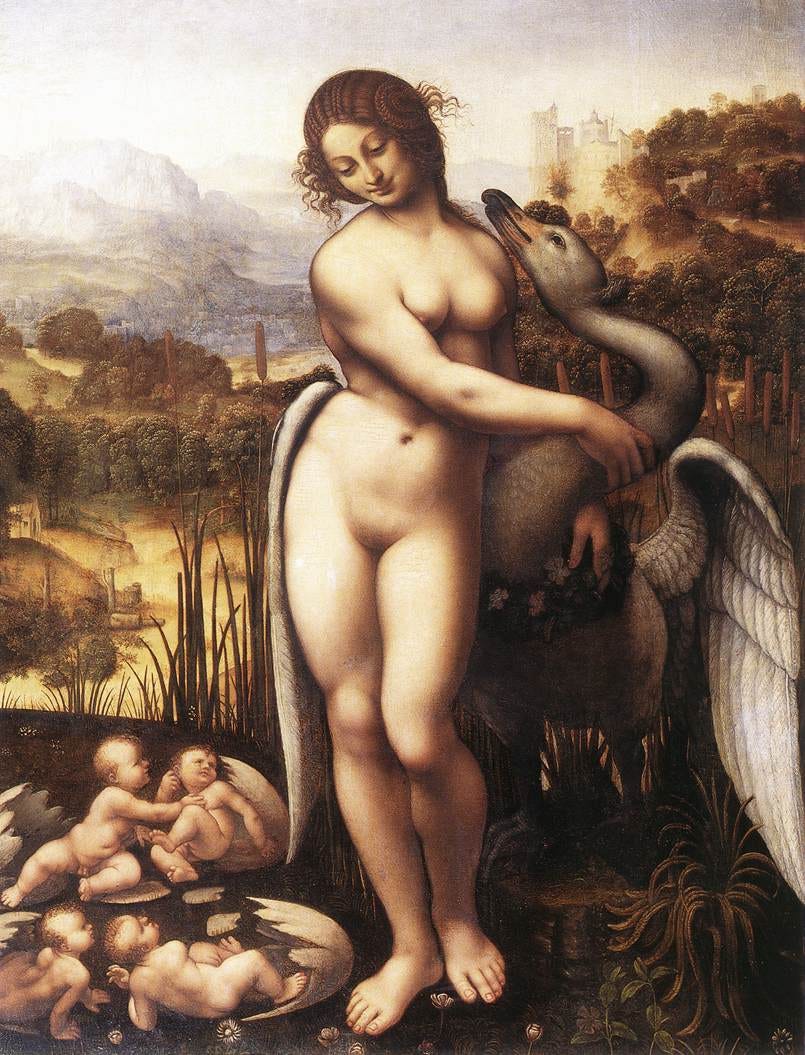 Leda standing with swan Leda standing with swan