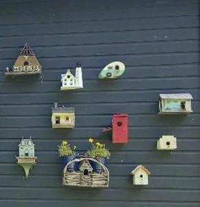A group of bird houses on a wall

AI-generated content may be incorrect.