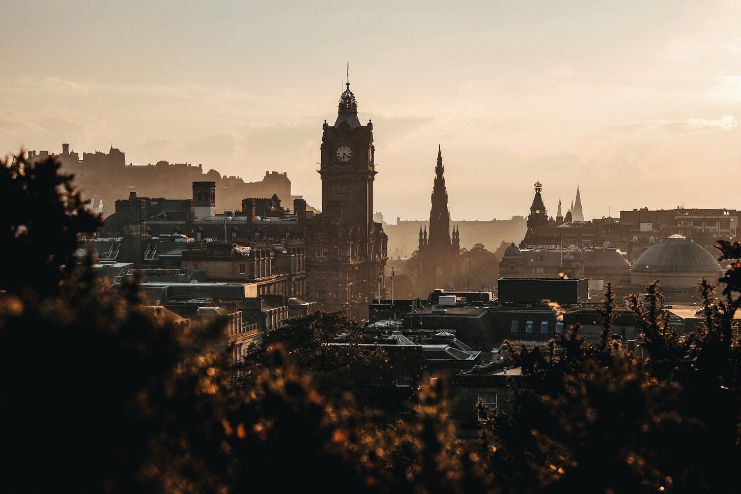 misty sepia toned skyline of Edinburgh misty sepia toned skyline of Edinburgh