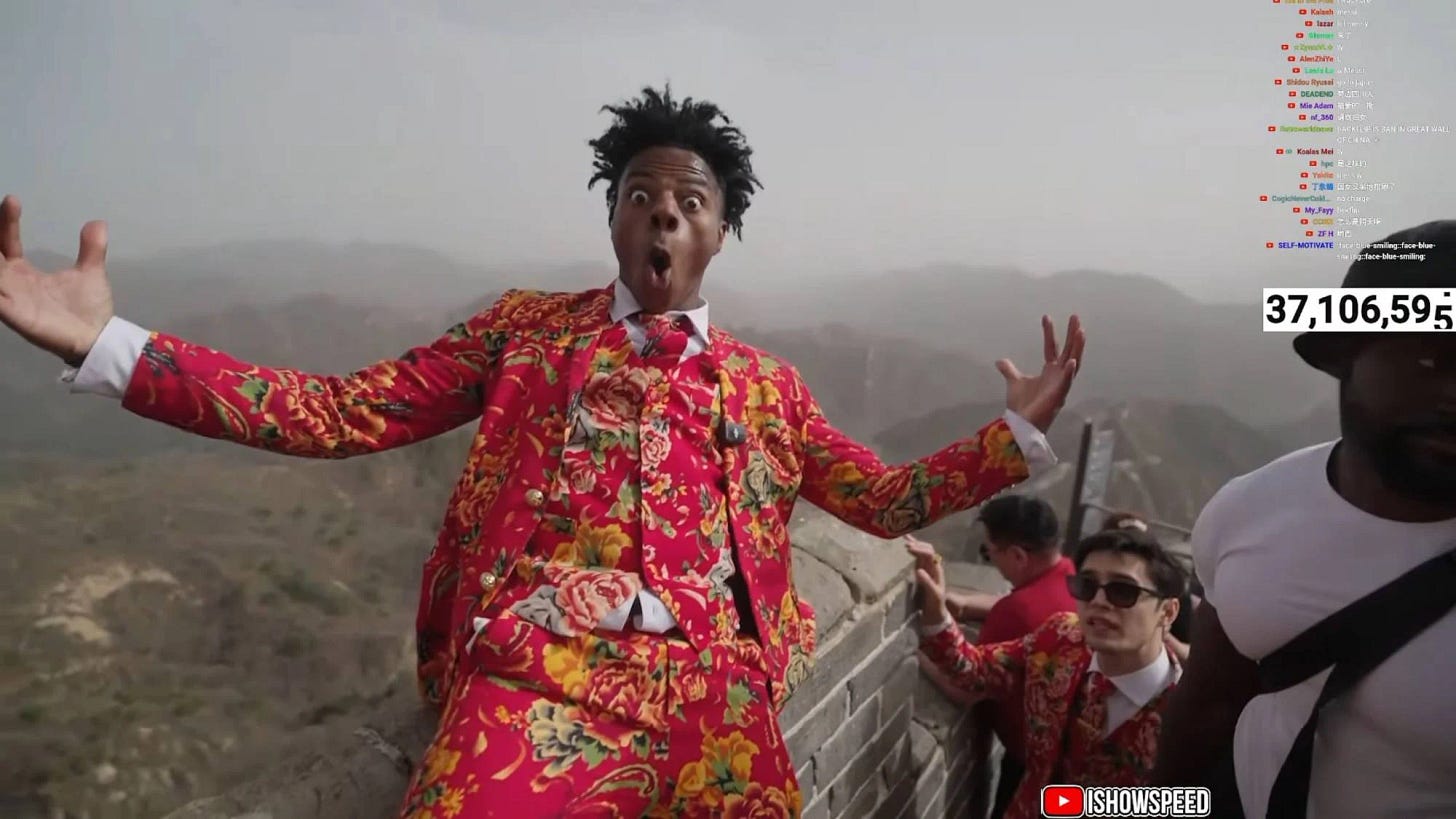 Darren Watkins, Jr., aka IShowSpeed, streams live from the Great Wall of China during his visit to Beijing 