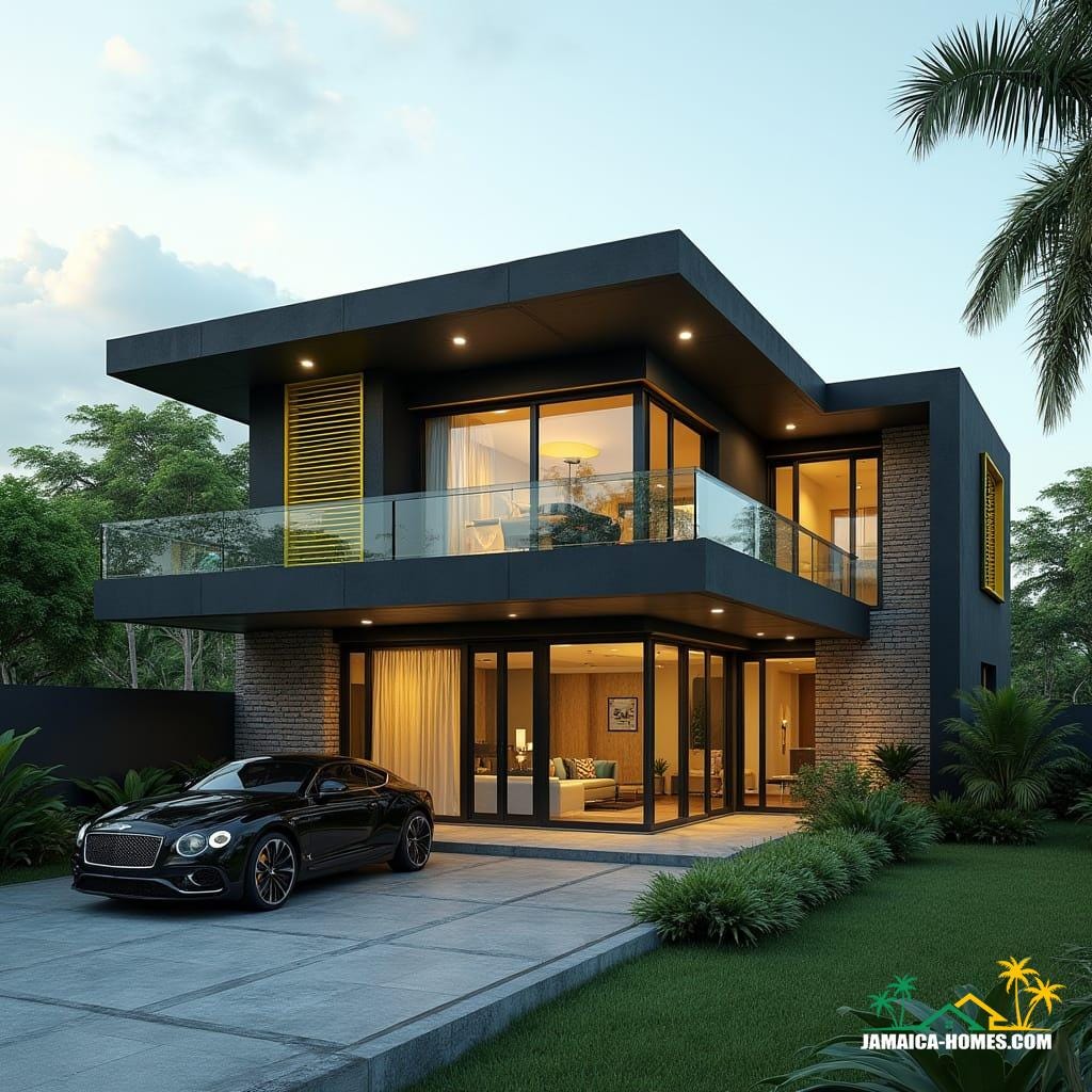 Design a single-level, affordable modern Jamaican home in the Caribbean. 