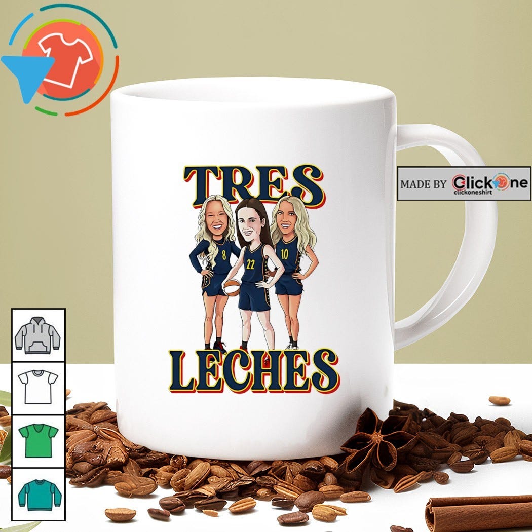 Indiana Fever Sophie Cunningham Caitlin Clark and Lexie Hull trio Tres Leches cartoon mug