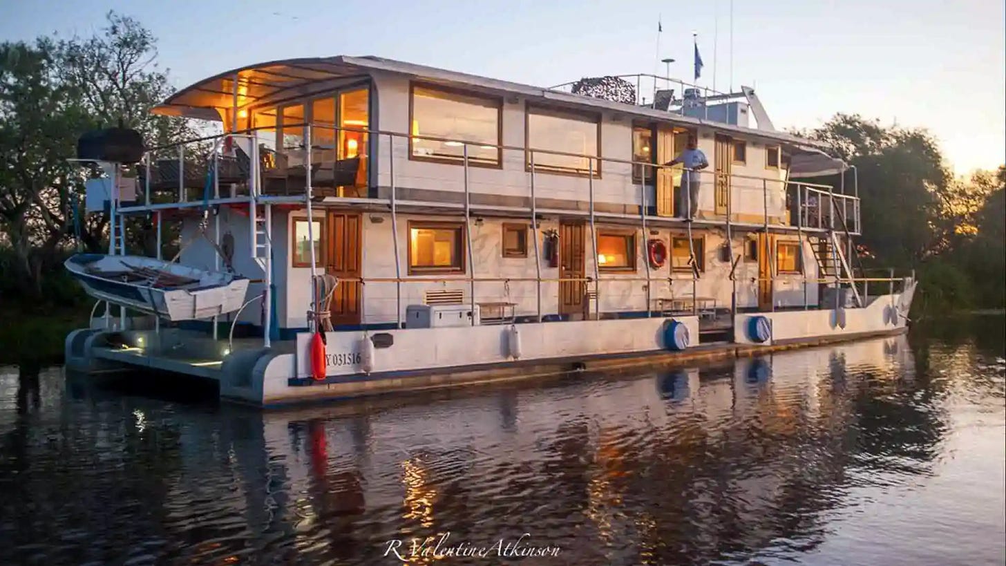 The Parana Gypsy is a 66 ft. long liveaboard used for the Golden Dorado River Cruiser package on the Lower Parana River. A fly or lure fishing package.