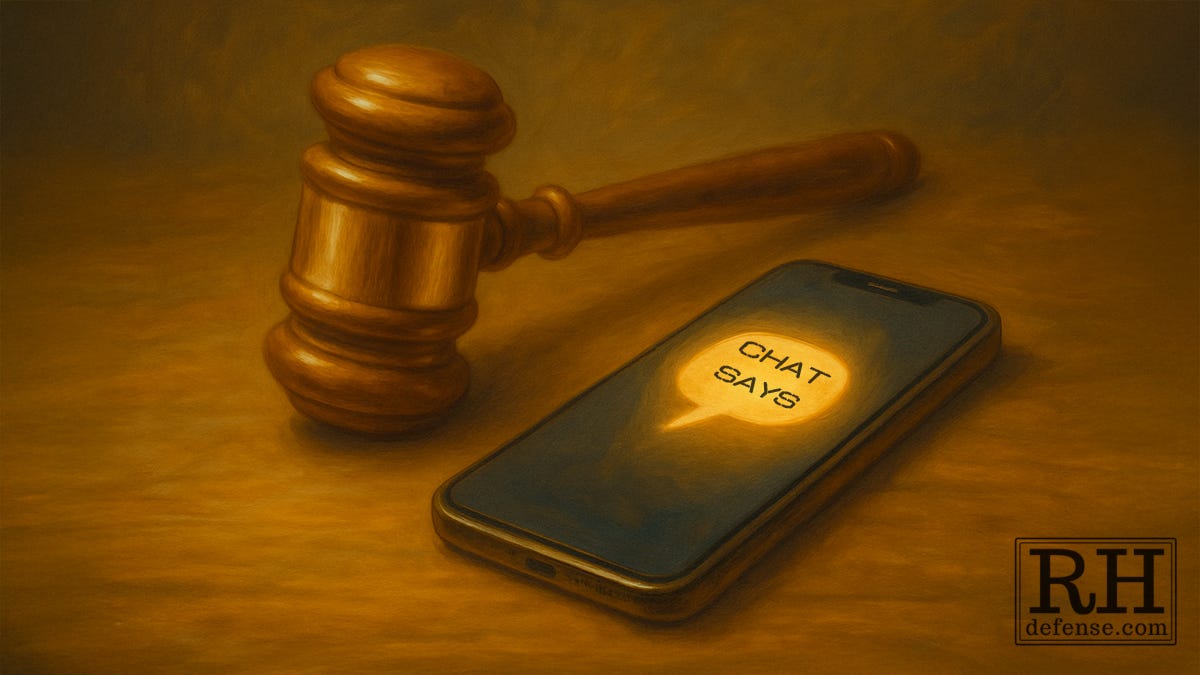 A wooden judge's gavel sits beside a smartphone displaying a glowing chat bubble with 'CHAT SAYS' text, symbolizing the tension between AI advice and legal authority. A wooden judge's gavel sits beside a smartphone displaying a glowing chat bubble with 'CHAT SAYS' text, symbolizing the tension between AI advice and legal authority.