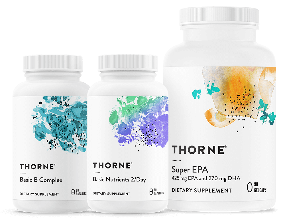3 bottles of thorne supplement bottles