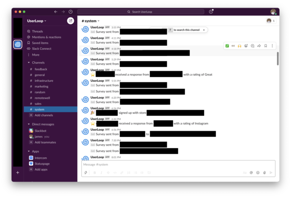 Slack user activity feed for UserLoop