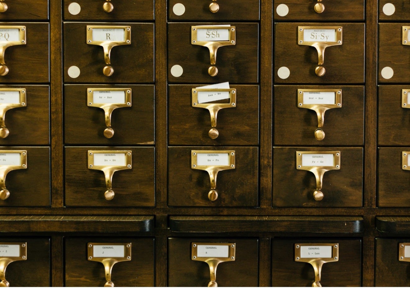 Image of wooden library catalogue cabinet.