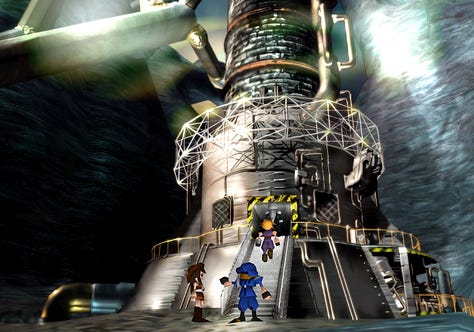 Cloud prevents Tifa from entering the reactor.