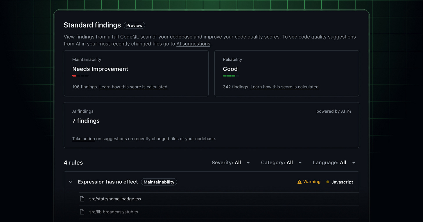 GitHub Code Quality repository view
