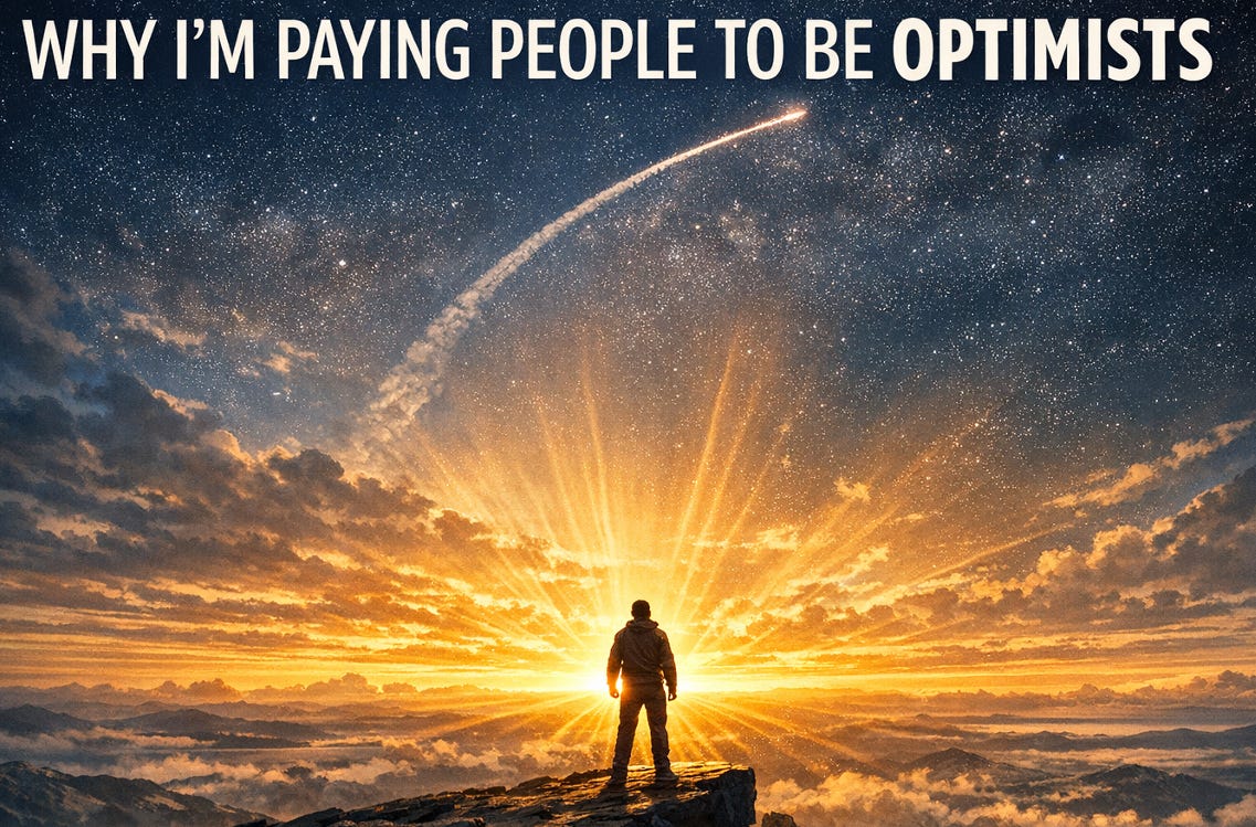 WHY I'M PAYING PEOPLE TO BE OPTIMISTS